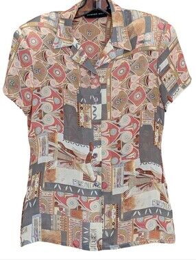August Silk Short-Sleeve Button Down Blouse M Semisheer Egypt Eclectic